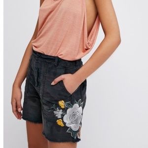 Free People Camo Embroidered "Scout" Shorts